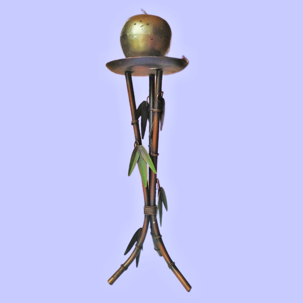 Vintage 90s Metal Bamboo Candle Holder H: 13-1/2" x W: 5"